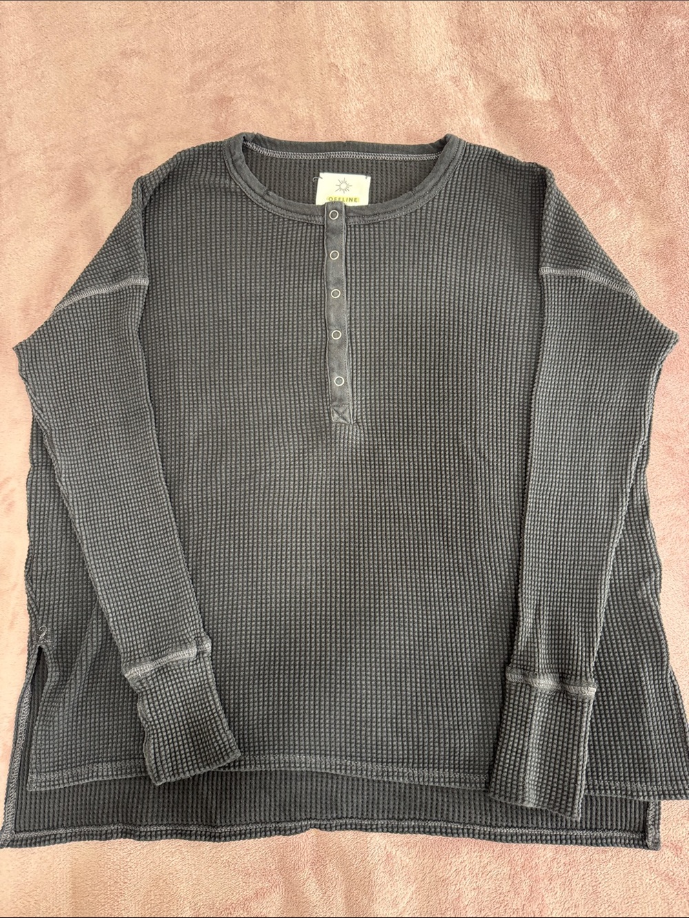 aerie Charcoal Gray Waffle Henley Long Sleeve